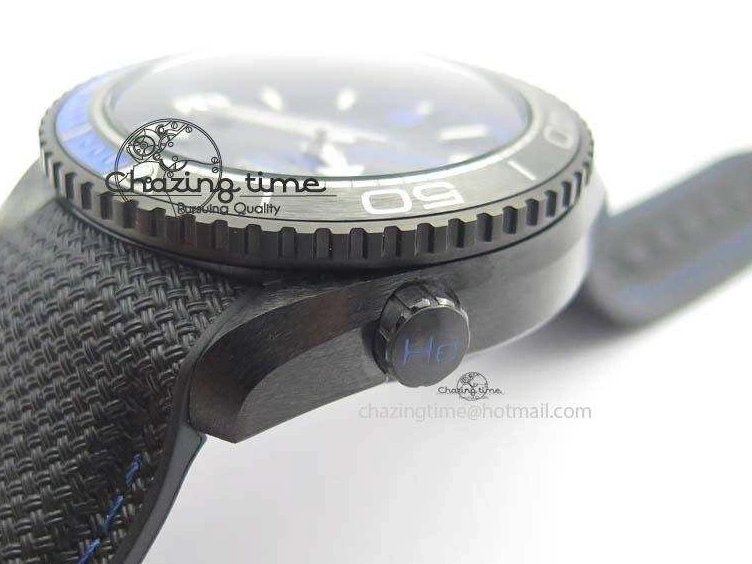 0317 Unique Planet Ocean 45mm Real Ceramic Blue BP-Maker Best Edition Black Dial On Nylon Rubber Strap A 8184